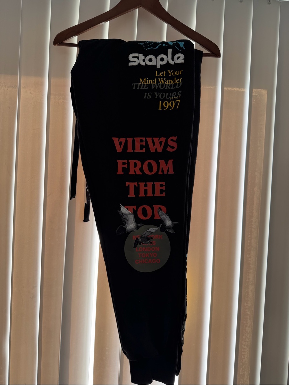 Staple Black Graphic Drawstring Sweatpants with Pigeon Tag